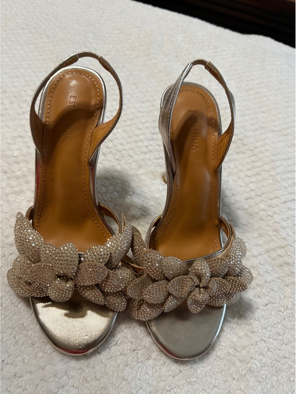 Esluhua Silver Beaded Floral Slingback Heels Size 7